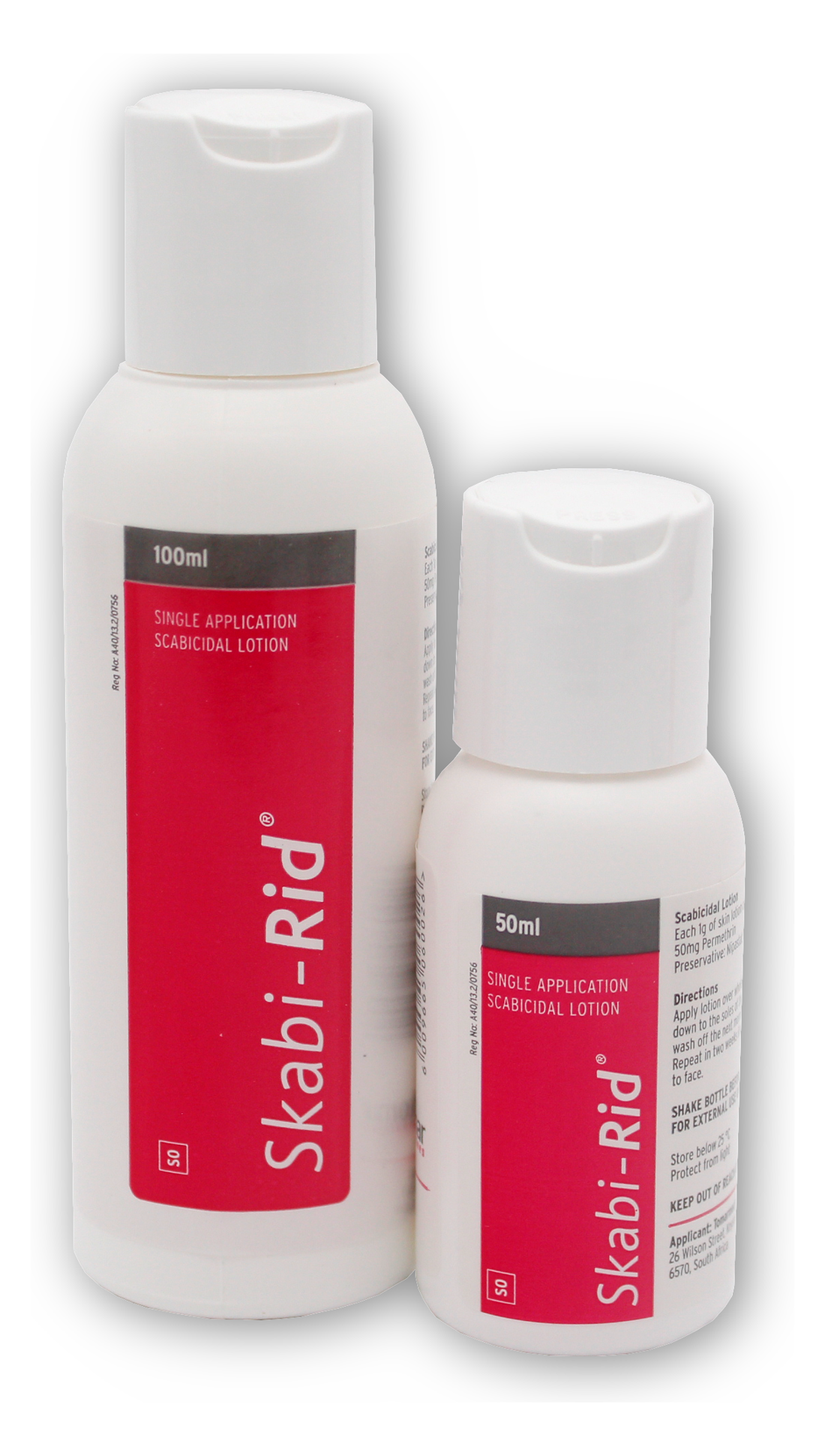Skabi-Rid Permethrin 5% lotion for scabies, 50ml and 100ml bottles