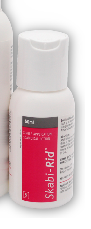 Skabi-Rid 50ml Permethrin 5% lotion bottle for the treatment of scabies
